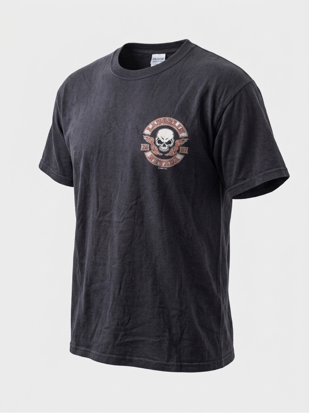 Men's Black Skull  Short-Sleeve Tee  vintage motorcycle Laughlin Nevada XL